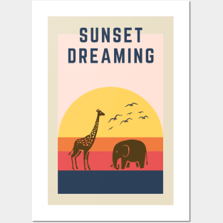 Vintage Sunset dreaming in Africa safari masai mara Posters and Art